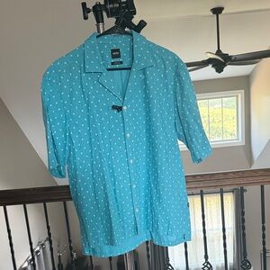 Hugo Boss Teal and White Casual Button Down Shirt